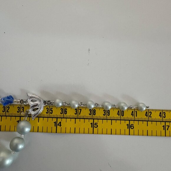 Vintage Double Strand Blue Silver Tone Beaded Necklace Faceted Classic Elegant - Picture 7 of 7